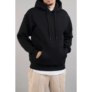 Erkek Kapüşonlu Basic Sweatshirt Siyah