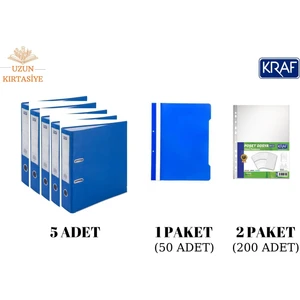 Uzun Kırtasiye Ekonomik Dosyalama Seti = Geniş Klasör 5 Adet + Telli Dosya 1 Paket + Poşet Dosya 2 Paket