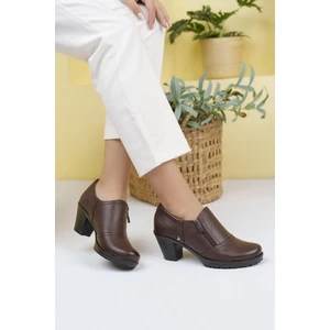 Kadın Kalın Topuklu Hakiki Deri Kısa Bot Ayakkabı