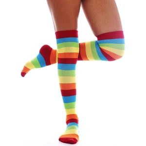Kadın Renkli Çizgili Diz Üstü Çorap