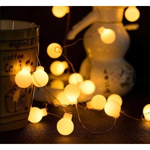 Bssm 3m 20 LED Beyaz Top Gün Işığı Pilli 2 Kademeli