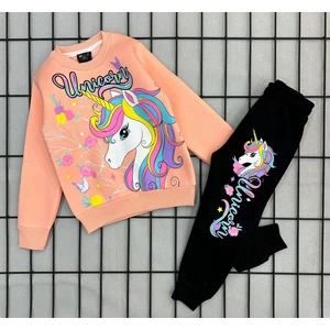Kız Çocuk Unicorn Baskılı Kompak Penye Eşofman Takımı