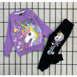 Kız Çocuk Unicorn Baskılı Kompak Penye Eşofman Takımı