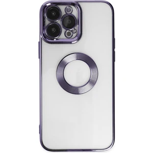 Kzy Apple iPhone 14 Pro Max Kapak Yanları Renkli Lens Korumalı Logo Gösteren Şeffaf Luxury Silikon Kılıf - Mor