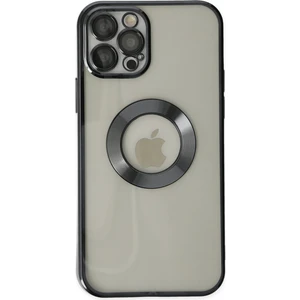 Apple iPhone 12 Pro Kapak Yanları Renkli Lens Korumalı Logo Gösteren Şeffaf Luxury Silikon Kılıf - Siyah