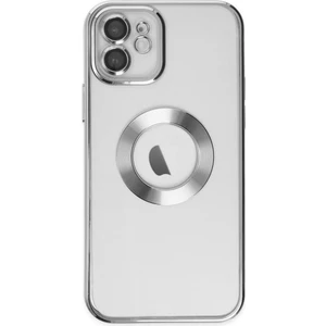 Apple iPhone 12 Kapak Yanları Renkli Lens Korumalı Logo Gösteren Şeffaf Luxury Silikon Kılıf - Gri
