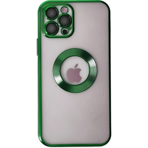 Kzy Apple iPhone 12 Pro Kapak Yanları Renkli Lens Korumalı Logo Gösteren Şeffaf Luxury Silikon Kılıf - Yeşil