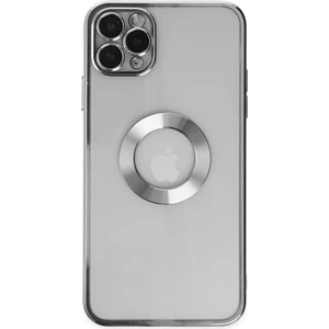 Kzy Apple iPhone 11 Pro Max Kapak Yanları Renkli Lens Korumalı Logo Gösteren Şeffaf Luxury Silikon Kılıf - Gri