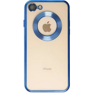 Apple iPhone 7 Kapak Yanları Renkli Lens Korumalı Logo Gösteren Şeffaf Luxury Silikon Kılıf - Mavi
