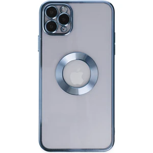 Kzy Apple iPhone 11 Pro Max Kapak Yanları Renkli Lens Korumalı Logo Gösteren Şeffaf Luxury Silikon Kılıf - Açık Mavi
