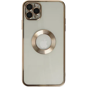 Kzy Apple iPhone 11 Pro Max Kapak Yanları Renkli Lens Korumalı Logo Gösteren Şeffaf Luxury Silikon Kılıf - Gold