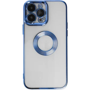 Kzy Apple iPhone 11 Pro Max Kapak Yanları Renkli Lens Korumalı Logo Gösteren Şeffaf Luxury Silikon Kılıf - Mavi