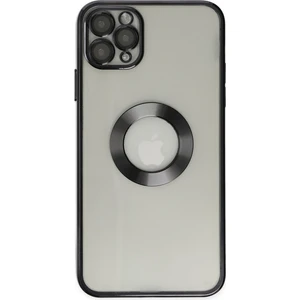 Kzy Apple iPhone 11 Pro Max Kapak Yanları Renkli Lens Korumalı Logo Gösteren Şeffaf Luxury Silikon Kılıf - Siyah