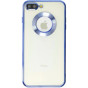 Kzy Apple iPhone 7 Plus Kapak Yanları Renkli Lens Korumalı Logo Gösteren Şeffaf Luxury Silikon Kılıf - Mavi
