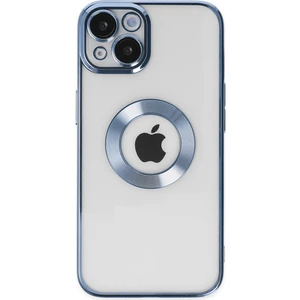 Caseart Apple iPhone 14 Plus Kapak Yanları Renkli Lens Korumalı Logo Gösteren Şeffaf Luxury Silikon Kılıf - Açık Mavi