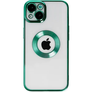 Caseart Apple iPhone 14 Plus Kapak Yanları Renkli Lens Korumalı Logo Gösteren Şeffaf Luxury Silikon Kılıf - Yeşil