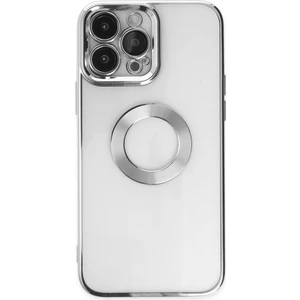 Caseart Apple iPhone 13 Pro Max Kapak Yanları Renkli Lens Korumalı Logo Gösteren Şeffaf Luxury Silikon Kılıf - Gri