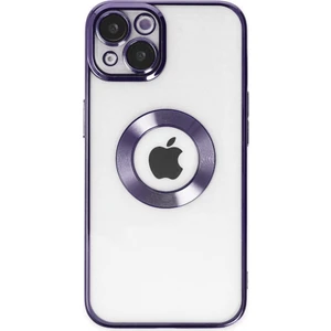 Caseworld Apple iPhone 13 Kapak Yanları Renkli Lens Korumalı Logo Gösteren Şeffaf Luxury Silikon Kılıf - Mor