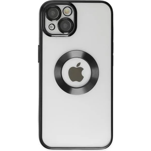 Caseworld Apple iPhone 13 Kapak Yanları Renkli Lens Korumalı Logo Gösteren Şeffaf Luxury Silikon Kılıf - Siyah