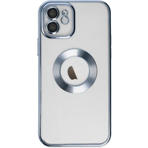 Caseworld Apple iPhone 11 Kapak Yanları Renkli Lens Korumalı Logo Gösteren Şeffaf Luxury Silikon Kılıf - Açık Mavi