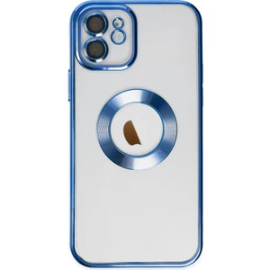 Caseworld Apple iPhone 11 Kapak Yanları Renkli Lens Korumalı Logo Gösteren Şeffaf Luxury Silikon Kılıf - Mavi