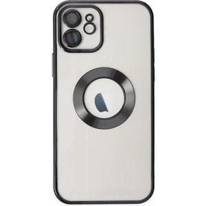 Caseworld Apple iPhone 11 Kapak Yanları Renkli Lens Korumalı Logo Gösteren Şeffaf Luxury Silikon Kılıf - Siyah