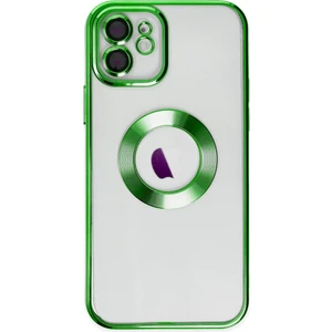 Caseworld Apple iPhone 11 Kapak Yanları Renkli Lens Korumalı Logo Gösteren Şeffaf Luxury Silikon Kılıf - Yeşil