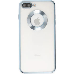 Caseworld Apple iPhone 7 Plus Kapak Yanları Renkli Lens Korumalı Logo Gösteren Şeffaf Luxury Silikon Kılıf - Açık Mavi
