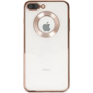 Caseworld Apple iPhone 7 Plus Kapak Yanları Renkli Lens Korumalı Logo Gösteren Şeffaf Luxury Silikon Kılıf - Rose Gold