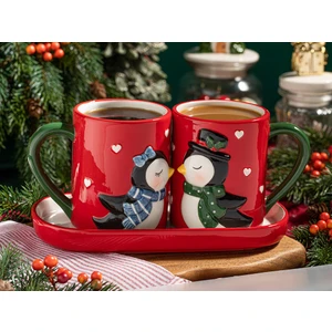 English Home Yılbaşı Lovely Penguins Dolomite 2'li Kupa 400 ml Kırmızı