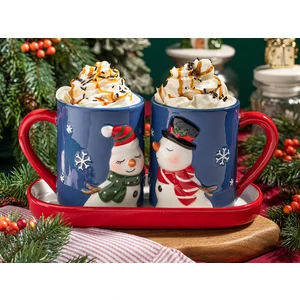 English Home Yılbaşı Lovely Snowmans Dolomite 2'li Kupa 400 ml Lacivert