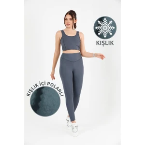 Miss Maral Kadın  Antrasit Içi Polarlı Kışlık Yüksek Bel Tam Boy  Tayt Dalgıç Kumaş 1024