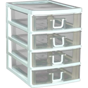 4 Gözlü Plastik Çekmeceli Takı Bileklik Evrak Organizer - AL3186 Beyaz