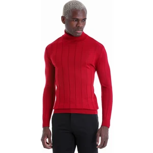 Kırmızı Egular Fit Desenli Balıkçı Yaka Yün Triko Kazak