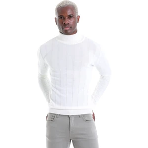 Ekru Regular Fit Desenli Balıkçı Yaka Yün Triko Kazak