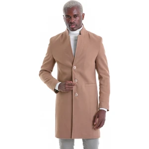 Kahverengi Slim Fit Düz Sivri Yaka Yün Palto