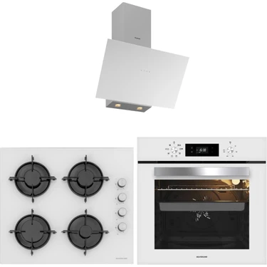 Silverline Beyaz Cam Ankastre Set 3481 Flam Davlumbaz - CS5349W01 Ocak - BO65E4W01