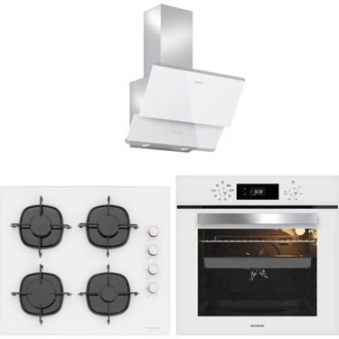 Silverline Beyaz Cam Ankastre Set 3490 Oslo Davlumbaz - CS5335W01 Ocak - BO65E4W01