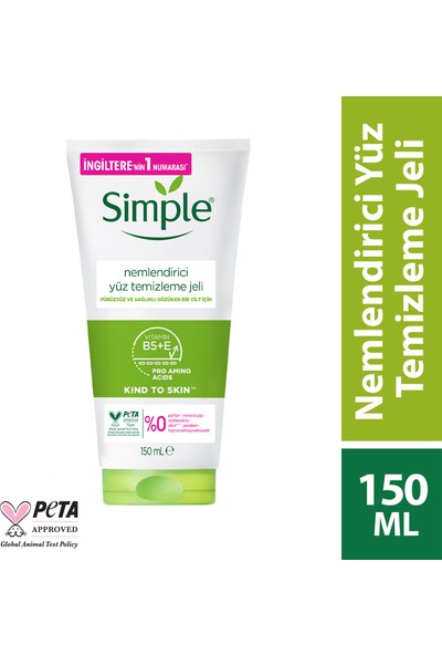 Simple Kind To Skin Nemlendirici Yüz Temizleme Jeli B5+E Vitamini Pürüzsüz Ve Sağlıklı Gözüken Bir Cilt İçin 150 ml