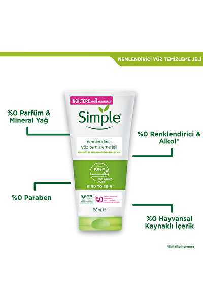 Simple Kind To Skin Nemlendirici Yüz Temizleme Jeli B5+E Vitamini Pürüzsüz Ve Sağlıklı Gözüken Bir Cilt İçin 150 ml