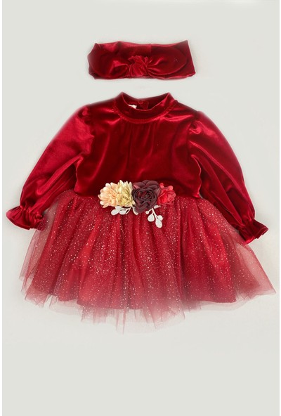 Eray Kids Kadife Tütü Detay Bebek Elbise Kırmızı