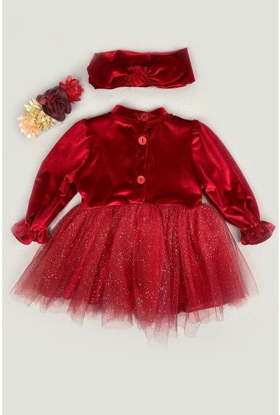 Eray Kids Kadife Tütü Detay Bebek Elbise Kırmızı