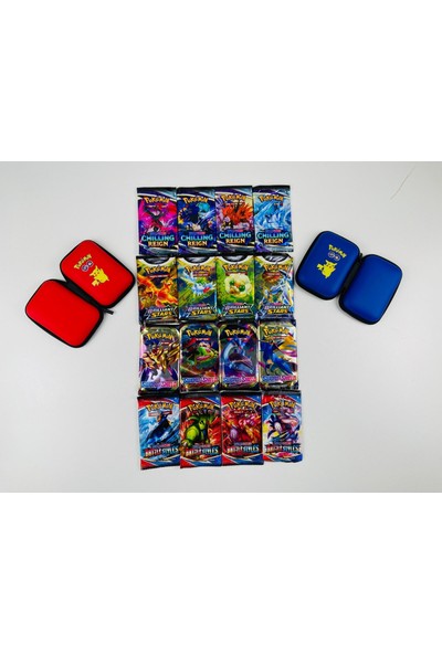 Abetto Market Pokemon Oyun Kartı 4 Set Bir Arada 16 Paket ve 2 Adet Pokemon Kart Koruma Çantası