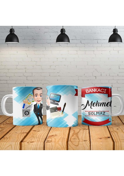 Bankacı Erkek Kişiye Özel Baskılı Yeni Tasarım Sihirli Kupa Bardak Özel Kutusunda
