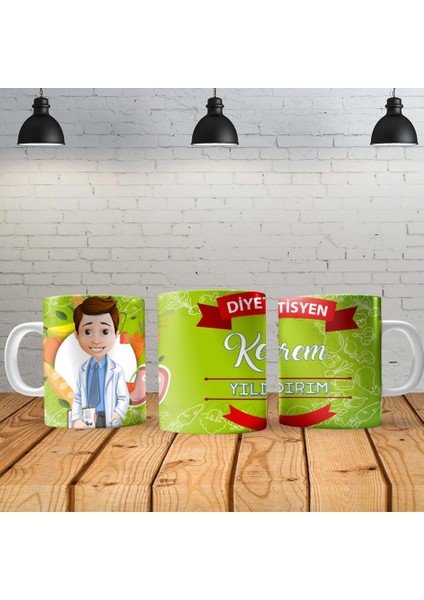 Diyetisyen Erkek Kişiye Özel Baskılı Yeni Tasarım Kupa Bardak Özel Kutusunda