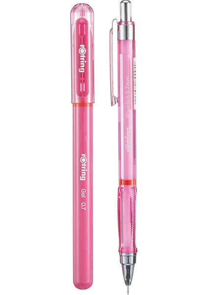 Visuclick Jel Okul Seti 0,7 Mm, Mekanik Kurşun Kalem, Uç ve Silgi Seti, Pembe