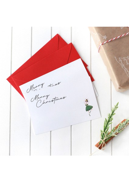 Yılbaşı balerin figürlü zarflı kart seti, Merry Christmas 2 adet