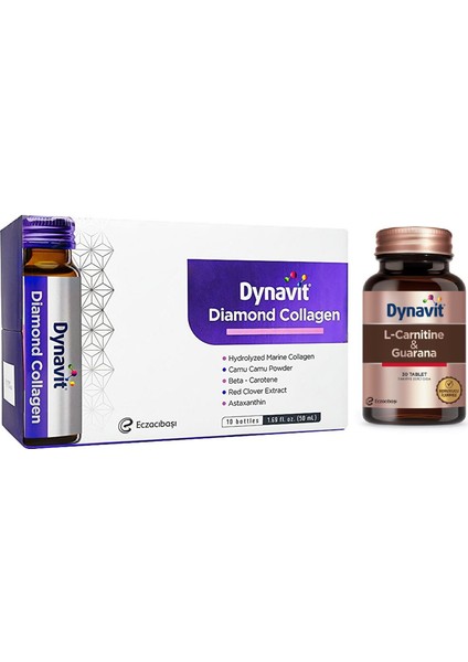 Diamond Collagen 50 Ml X 10 Şişe + Dynavit L-Carnitine & Guarana 30 Tablet