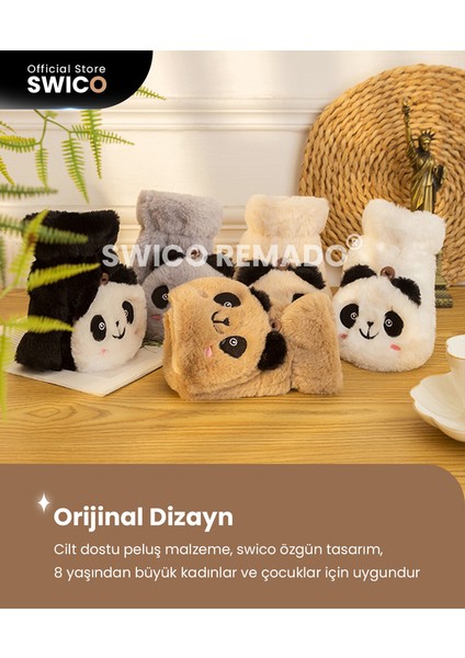 Panda Modeli Peluş Bayan Eldiven - Beyaz (Yurt Dışından)