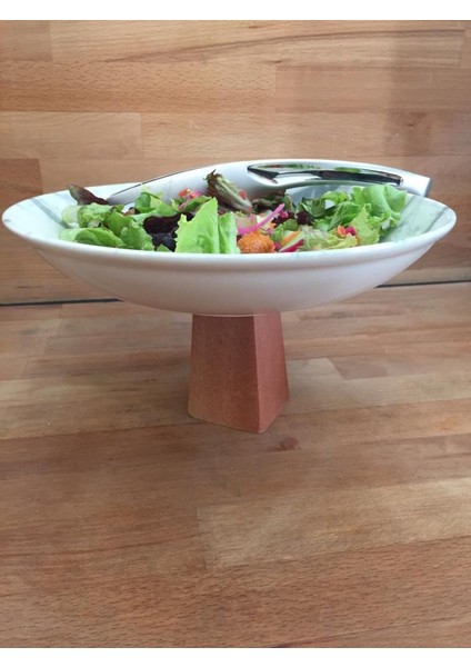 Ahşap Ayaklı Kütahya Porselen Desenli Çukur Tabak 25 Cm Servis Tabağı